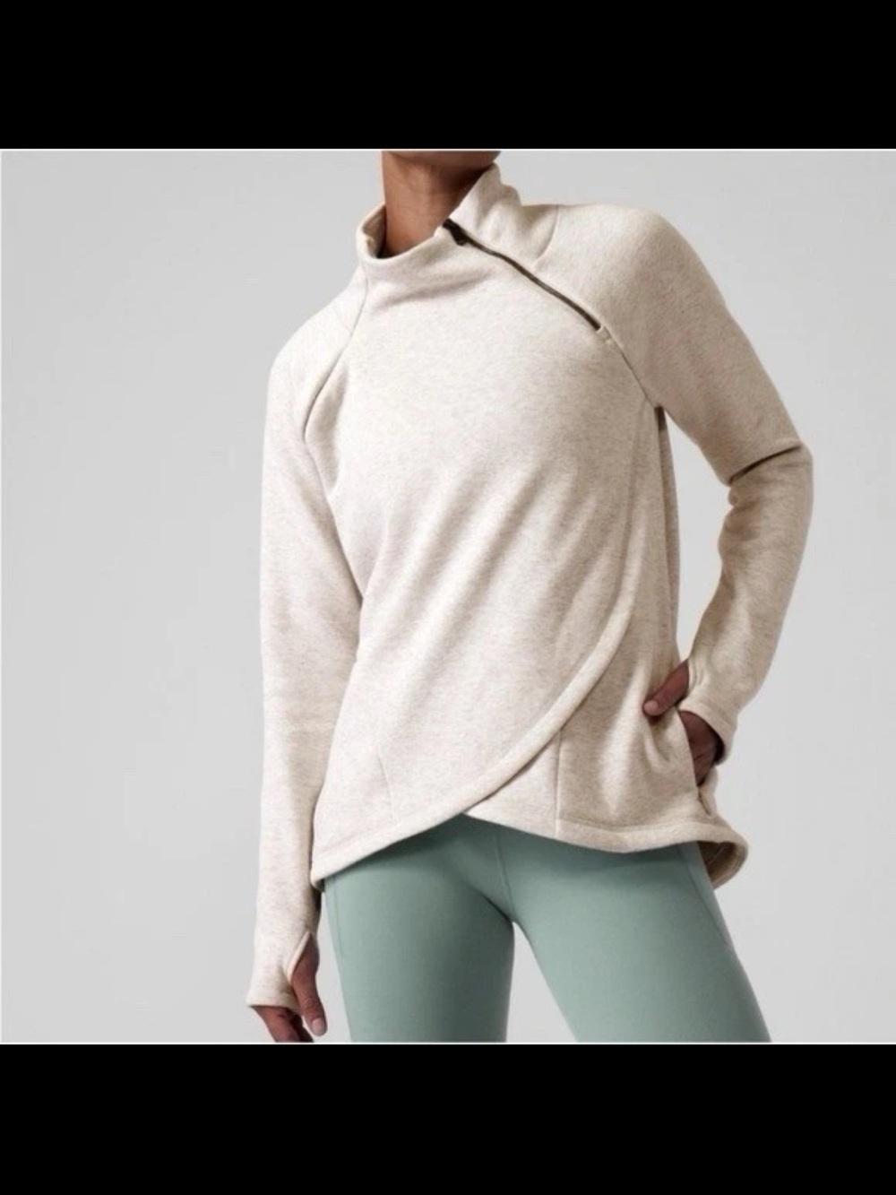 Athleta Cream Asymmetrical Zip Cowl Pullover